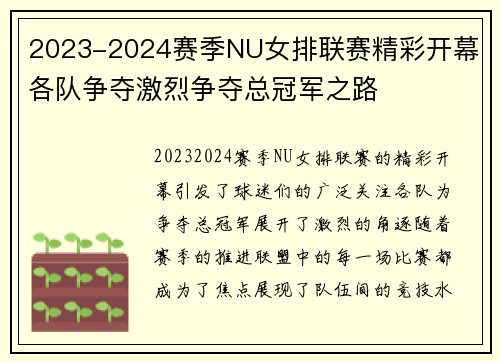 2023-2024赛季NU女排联赛精彩开幕 各队争夺激烈争夺总冠军之路